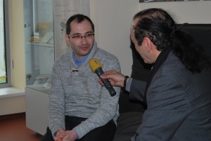 Gintaras Bleizgys ir jį kalbinęs „FM99“ žurnalistas Liudas Ramanauskas.