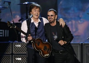 File photo of McCartney and Starr performing during the taping of "The Night That Changed America: A GRAMMY Salute To The Beatles" in Los Angeles